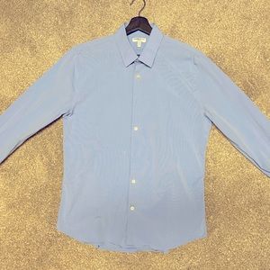 Express Extra Slim blue dress shirt. 17 1/2 collar smooth cotton, spandex blend
